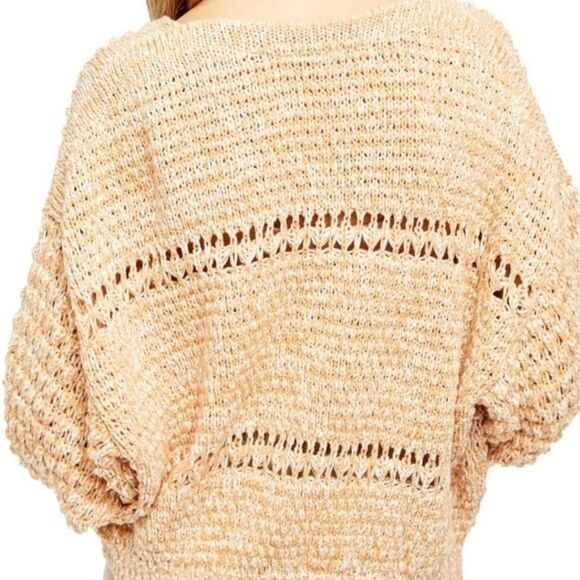 Free People Coconut Loose Weave Sandy Combo Knit Pullover Off Shoulder Hi Low - Picture 6 of 12